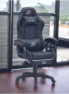 اشتري Modern Design Gaming Chair 360° K-FR44-Grey-blk It has HeadRest and Arm rest best quality material Pu leather -(Black) في الامارات