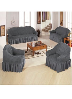 Buy 4-Piece Super Stretchable Anti-Wrinkle Slip Flexible Resistant Jacquard Sofa Cover Set Dark Grey in UAE