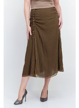 Buy Women Microgrid Print Maxi Skirt, Brown/Black in UAE