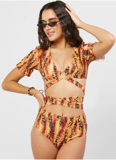 Buy Printed Tie Detail Bikini Set in Saudi Arabia