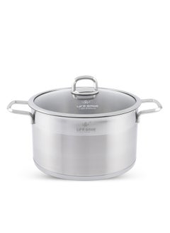 اشتري President Series Premium 18/10 Stainless Steel Cooking Pot - Induction 3-Ply Thick Base Casserrole with Glass Lid for Even Heating Oven Safe Silver في الامارات