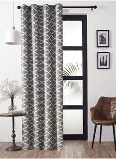 Buy Door Curtain Thermal Insulated Printed Blackout Window Curtain for Bedroom Grey/White 100x250cm in UAE