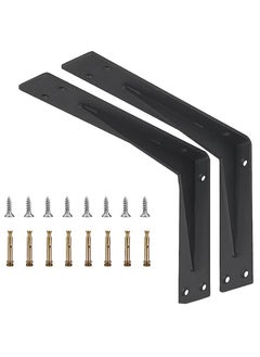 Buy Shelf Brackets 5.5 inch - 2pcs Wall Mounted Triangle Heavy Duty Corner Brace Joint Right Angle L Bracket for DIY Table Bench Countertop - Black in UAE