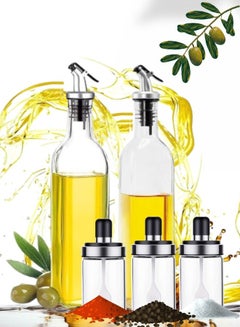 Buy Oil Dispenser Bottle Set Glass Oil And Spices Bottle Vinegar Dispenser 5 Pcs Dispenser 500 ml in UAE