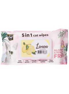 اشتري Cat Wet Wipes 5 In 1 Lemon Baby Powder Scented 80 Pcs في السعودية