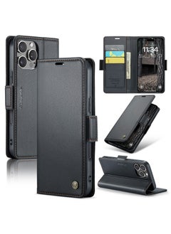 Buy CaseMe Flip Wallet Case For iPhone 16 Pro Max RFID Blocking PU Leather Wallet Flip Folio Case with Card Holder Kickstand Shockproof Phone Cover - Black in Egypt