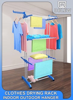 Buy Double Supported 4 Tier Foldable Multifunctional Clothes Drying Rack Movable Adjustable Garments Dryer Stand with 2 Wing Hooks Laundry Hanger For Indoor Outdoor Layered Organizer in UAE
