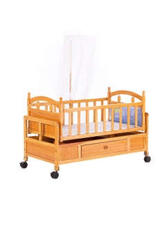Buy Multifunctional Baby Cradles Natural Wood Newborn Rocking Cradle With Drawer And Wheels in UAE