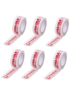 اشتري Fragile Tape Roll 5 cm Width x 66 meters Length Strong Adhesive Red Fragile Handle with Care Warning Packing Tape for Shipping and Moving (6 Rolls) في الامارات