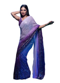 Buy Beautiful Lavender And Purple Sequence Work Saree With Unstitched Blouse in UAE