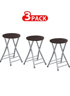 Buy 3 Pack For Folding Stool Round Portable Folding Stool Wood Seat Brown in UAE