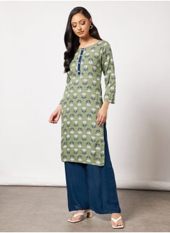 Buy Printed Kurta And Pants With Facemask in Saudi Arabia