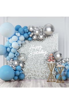 Buy Rainbow Blue Shimmer Wall Backdrop 24PCS Rainbow Blue Sequins Backdrop Decoration Panels, Photo Backdrops for Baby Shower Mermaid Unicorn Birthday Anniversary Wedding Decoration in UAE