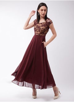 Buy Floral Mesh Insert A-Line Maxi Dress in Saudi Arabia