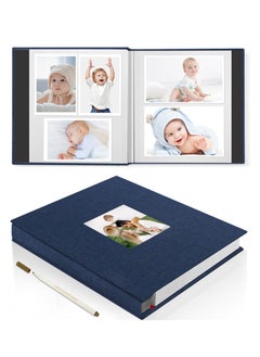 Buy Large Photo Album Scrapbook with Window, Linen Self Adhesive Scrapbook Album, Wedding Anniversary Birthday Valentines Day, 28cm x 27cm 40 Blank Pages Memory Book with A Metallic Pen Blue in UAE