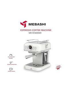 Buy MEBASHI Espresso Coffee Machine - 1.2L, 19 Bar ULKA Pump, Adjustable Coffee Volume (ME-ECM2049) (White) in UAE