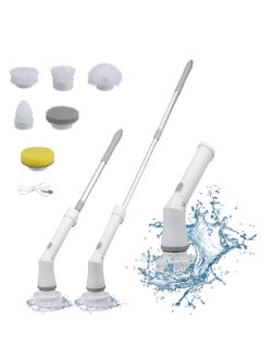Buy Electric Rotary Scrubber, Cordless Cleaning Brush with 6 Interchangeable Brush Heads, Shower Cleaning Brush with Extension Arm in UAE