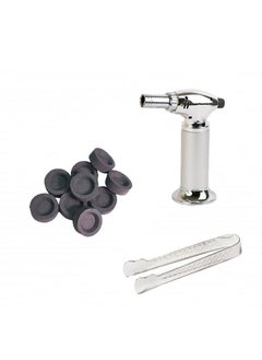 Buy A Set Of 80 Pcs Black Quick Ignition Charcoal, Silver Tongs And A Silver Lighter in Saudi Arabia