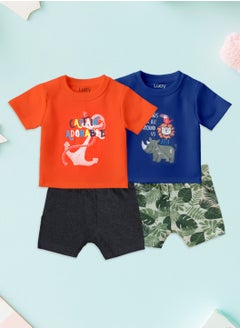 Buy LUAY 100% Organic Cotton Baby Boy & Girls Clothing Set Short Sleeve Kids Clothes Boys & Girls Toddler Short Set Cute Animal Print Combo Pack Of 2 Top and Shorts Outfit For New born in UAE