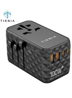 Buy 100W Universal Travel Adapter, GaN III International Travel Adaptor with 2 USB-A & 2 USB-C PD Fast Charging, All-in-One Plug Power Adapter for Mobile Phone, Laptops, Type A/C/G/I (USA/EU/UK/AUS) Black in UAE