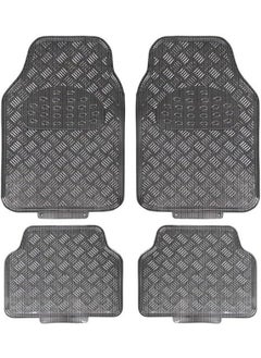 Buy Car Floor Mats, Rubber Mats, Universal Metallic Car Mat, Floor Mats, Complete Set, Checker Plate, Protective Mat | Anti-Slip, Car Protective, All Weather, Rubber Backing | Front and Rear Row Set 4pc in UAE