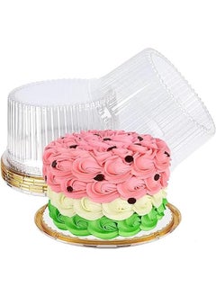 Buy Pack of 5 Gold Cake Containers with Lid and White Cake Boards, 10-Inch Plastic Cake Carriers, Clear Cupcake Holder for Bundt Cake, Cheesecake, and Pie Bakery Supplies in Saudi Arabia