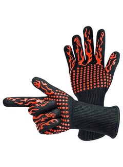 اشتري Non-Slip Cotton BBQ Gloves Anti-Fire Heat and High Temperature Resistant Gloves for Oven and Grill في الامارات