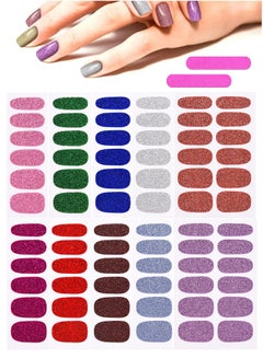 Buy 10 Sheets Glitter Nail Wraps Nail Polish Stickers Self-Adhesive Nail Design Decals Strips in Solid Colors with 2 Pieces Nail File for Women Girls DIY Manicure Nail Design Decoration (Retro Color) in UAE