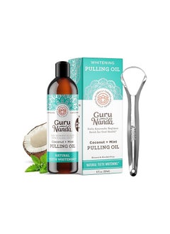 Buy GuruNanda Oil Pulling (8 Fl.Oz) with Coconut & Peppermint Oil with Tongue Scraper Inside the Box - Natural, Alcohol Free Mouthwash to Help With Fresh Breath, Teeth Whitening and Healthier Teeth & Gums in Saudi Arabia