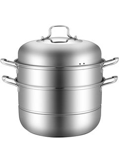 Buy Stainless Steel Steamer, Multi-Tier Cookware Pot with Tempered Glass Lid, Work with Gas,Electric,Grill Stove Top,Dishwasher Safe (3-Tier) in UAE