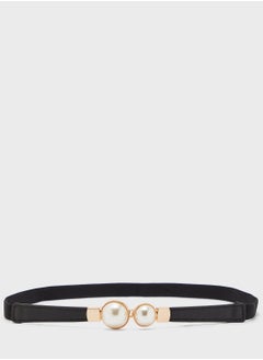 Buy Pearl Detail Skinny Waist Belt in Saudi Arabia