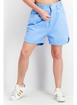 اشتري Women Elasticated Waist Roomy Denim Short, Sky Blue في السعودية