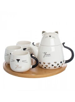 Buy Ceramic Tea Set With Cups And Serving Tray 7 Piece in Saudi Arabia