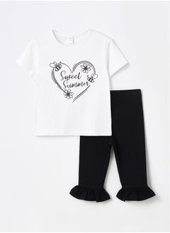 Buy Crew Neck Short Sleeve Printed Baby Girl T-Shirt and Tights Set of 2 in Egypt