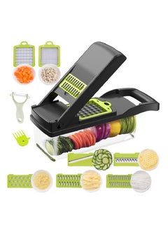 اشتري Vegetable Chopper Mandoline Slicer Cutter Chopper and Grater 11 in 1 Interchangeable Blades with Colander Basket and Container في الامارات