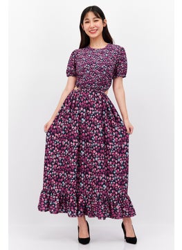 Buy Women Floral Print Empire Dress, Purple in UAE