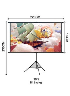 اشتري 2-in-1 100 inch 16:9 Portable Foldable Projection Screen Soft Curtain With Tripod Stand and Carrying Bag for Indoor Outdoor Home Theater Backyard Cinema Travel في السعودية