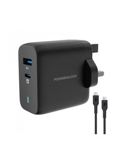 Buy Powerology Dual Port Ultra-Quick GaN Charger QC3.0 + PD 45W with USB-C to USB-C 60W Cable - Black in UAE