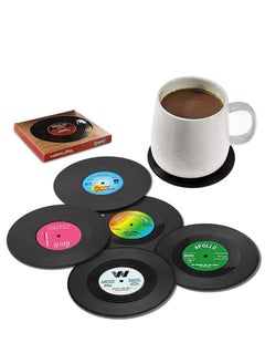 Buy Record Coasters for Drinks with Gift Box Vinyl Disk Coasters Non-Slip 4.1 Inch Size for Friend Parents to Restaurant/Bar/Party 6 Pcs in Saudi Arabia