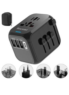 اشتري Power Adapter Travel charger, International Wall Charger AC Plug Adaptor with 3 USB And 1 Type-C，4 Plug Types for USA EU UK AUS, with Storage Bag في السعودية