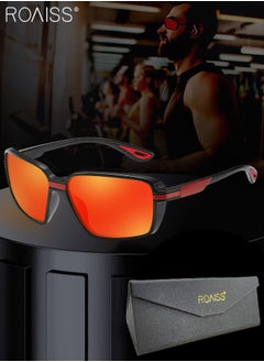 Buy Polarized Sports Sunglasses for Men Women, UV400 Protection Cycling Glasses, Dustproof Cycling Goggles for Baseball Running Fishing Golf, Black and Red in UAE