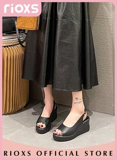 Buy Women's Fashion Casual Wedge Sandals Non-Slip Platform Thick Sole Sandals Open Round Toe Ankle Strap Sandals Dress Shoes in Saudi Arabia