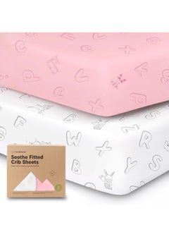 Buy 2-Pack Organic Crib Sheets for Boys, Girls - Jersey Fitted Crib Sheet, Baby Crib Sheets Neutral, Crib Mattress Sheet, Cotton Crib Sheets, Soft Baby Sheets for Crib, Crib Fitted Sheet (ABC Land Rose) in UAE