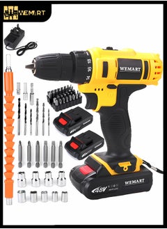 Buy Cordless Drill,48V Power Tool,3/8'' Keyless Chuck,18+2 Clutch,2 Li-Ion Batteries and Home Charger Kit in Saudi Arabia