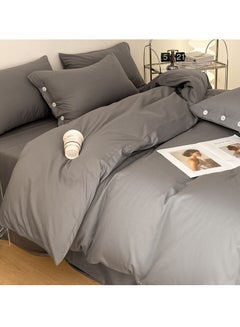 اشتري Bed Cover Set, Soft Luxurious Pure Bedsheet Set, Long-staple Cotton Simple Solid Color Bed Sheet Quilt Cover Bedding Twill Cotton Set,( grey, 2.0m bed sheet four-piece set) في الامارات