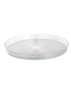 Buy round glass serving plate 32 cm clear Pearly color in Saudi Arabia