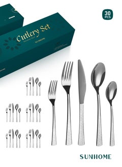 Buy SUNHOME 30-Piece Stainless Steel Cutlery Set Black in Saudi Arabia