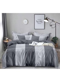 Buy King Size Bedsheet High GSM with 400 Thread Count Washable Cotton 6 Pieces Set With Zipper Closure 1 Duvet Cover 360 Deep Pocket Elastic 1 Fitted Sheet and 4 Pillowcases 220x240 cm in UAE