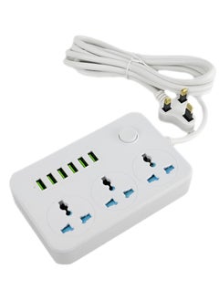 Buy Extension Board with 6 USB Port Universal Plug Wire Extension with 3 AC Socket Cord Extension Size 150x97x30mm White in UAE