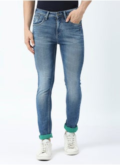 Buy Mid Rise Faded Skinny Fit Jeans with Button Closure in Saudi Arabia